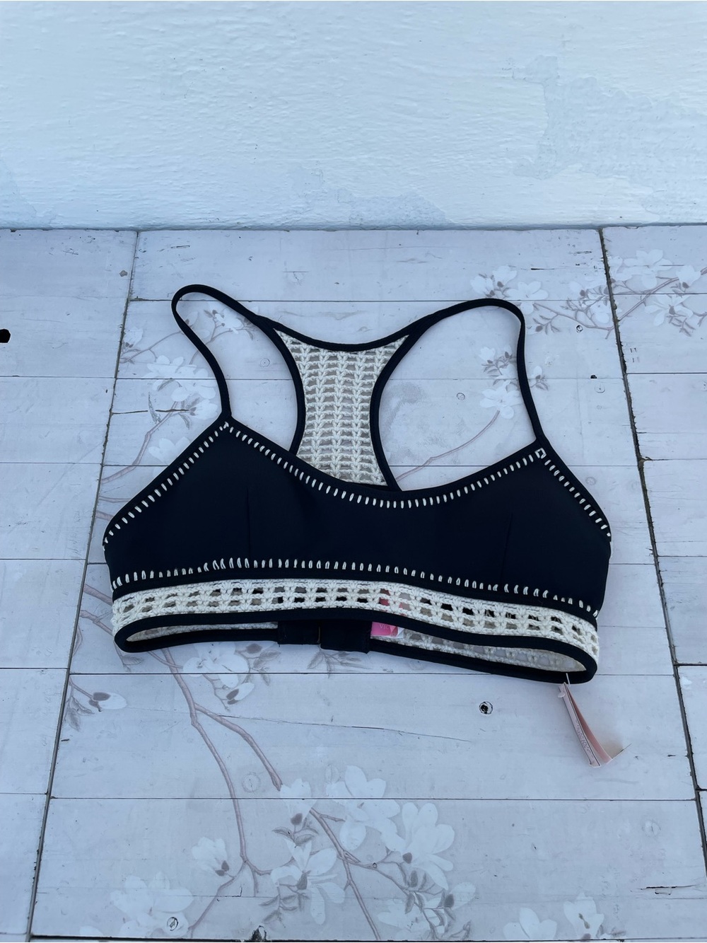 Victoria's Secret Black Bralette with Cream Crochet Racerback